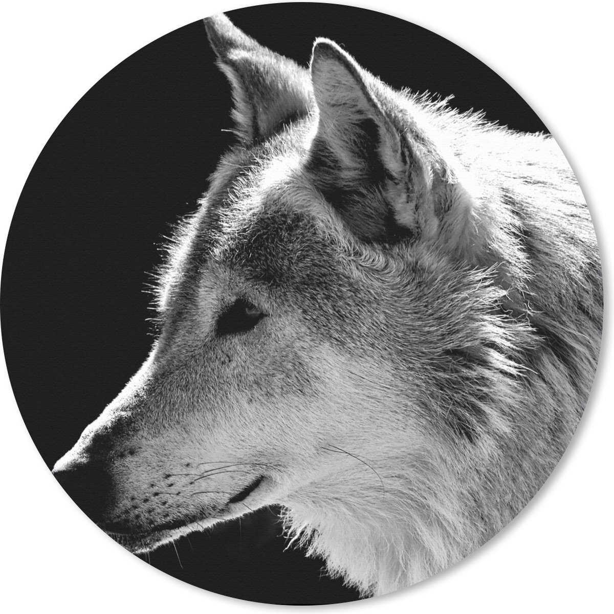 Muismat rond 30x30 cm - Mousepad Wilde dieren - Wolf - Zwart - Wit - Ronde muismatten