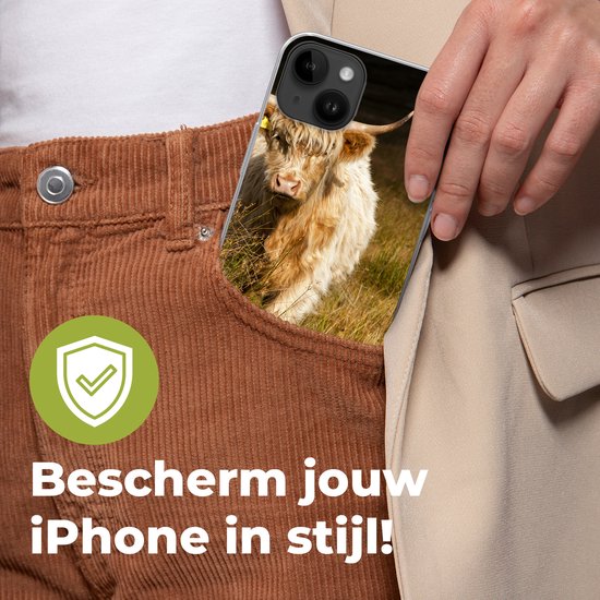 Convient pour Apple Iphone 14 Plus - Housse souple - Highlander écossais - Lumière - Herbe - Animaux - Étui de téléphone en Siliconen
