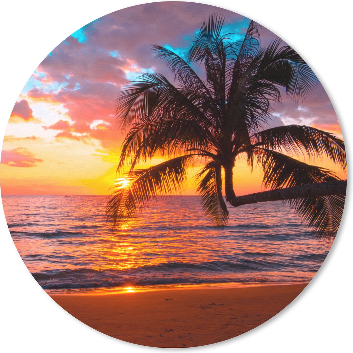 Muismat rond 40x40 cm - Mousepad Palm - Zonsondergang - Strand - Zee - Horizon - Ronde muismatten