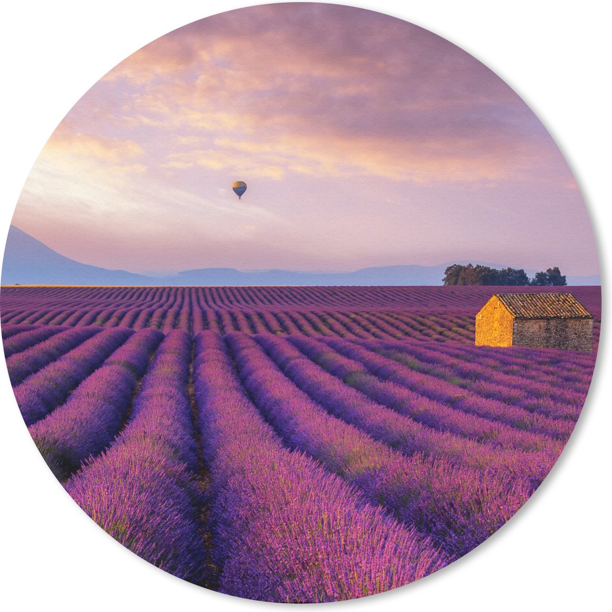 Muismat rond 30x30 cm - Mousepad Lavendel - Luchtballon - Berg - Paars - Ronde muismatten