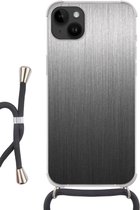 Geschikt voorApple Iphone 14 Plus - Crossbody Case - Metaal print - Grijs - Lijn - Siliconen - Crossbody - Backcover met Koord - Telefoonhoesje met koord - Hoesje met touw