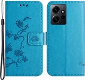 Coverup Bloemen & Vlinders Book Case - Geschikt voor Xiaomi Redmi Note 12 4G Hoesje - Blauw