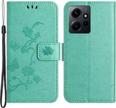 Coverup Bloemen & Vlinders Book Case - Geschikt voor Xiaomi Redmi Note 12 4G Hoesje - Cyan