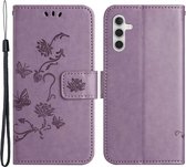 Coverup Bloemen & Vlinders Book Case - Geschikt voor Samsung Galaxy A14 Hoesje - Paars