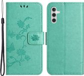 Coverup Bloemen & Vlinders Book Case - Geschikt voor Samsung Galaxy A14 Hoesje - Cyan
