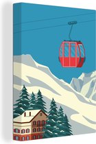 Canvas Schilderij Skilift - Vintage - Illustratie - Alpen - 30x40 cm - Wanddecoratie