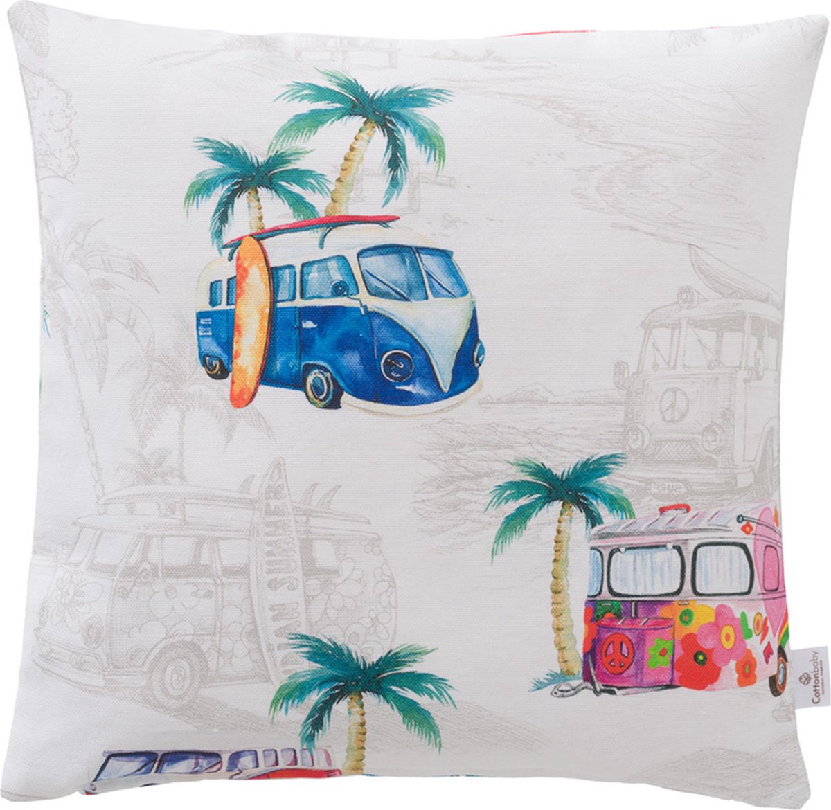 Cottonbaby sierkussenhoes - VW busjes tropical - 40x40 cm