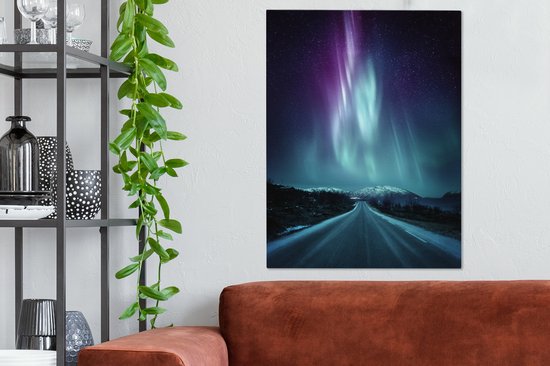 Tableau sur Toile Aurores Boréales - Neige - Route - 60x80 cm - Décoration murale