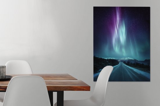 Tableau sur Toile Aurores Boréales - Neige - Route - 60x80 cm - Décoration murale