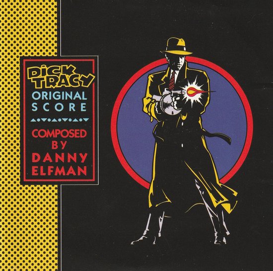 Gekleurde illustratie van Dick Tracy met pistool, 'Dick Tracy Original Score' logo.