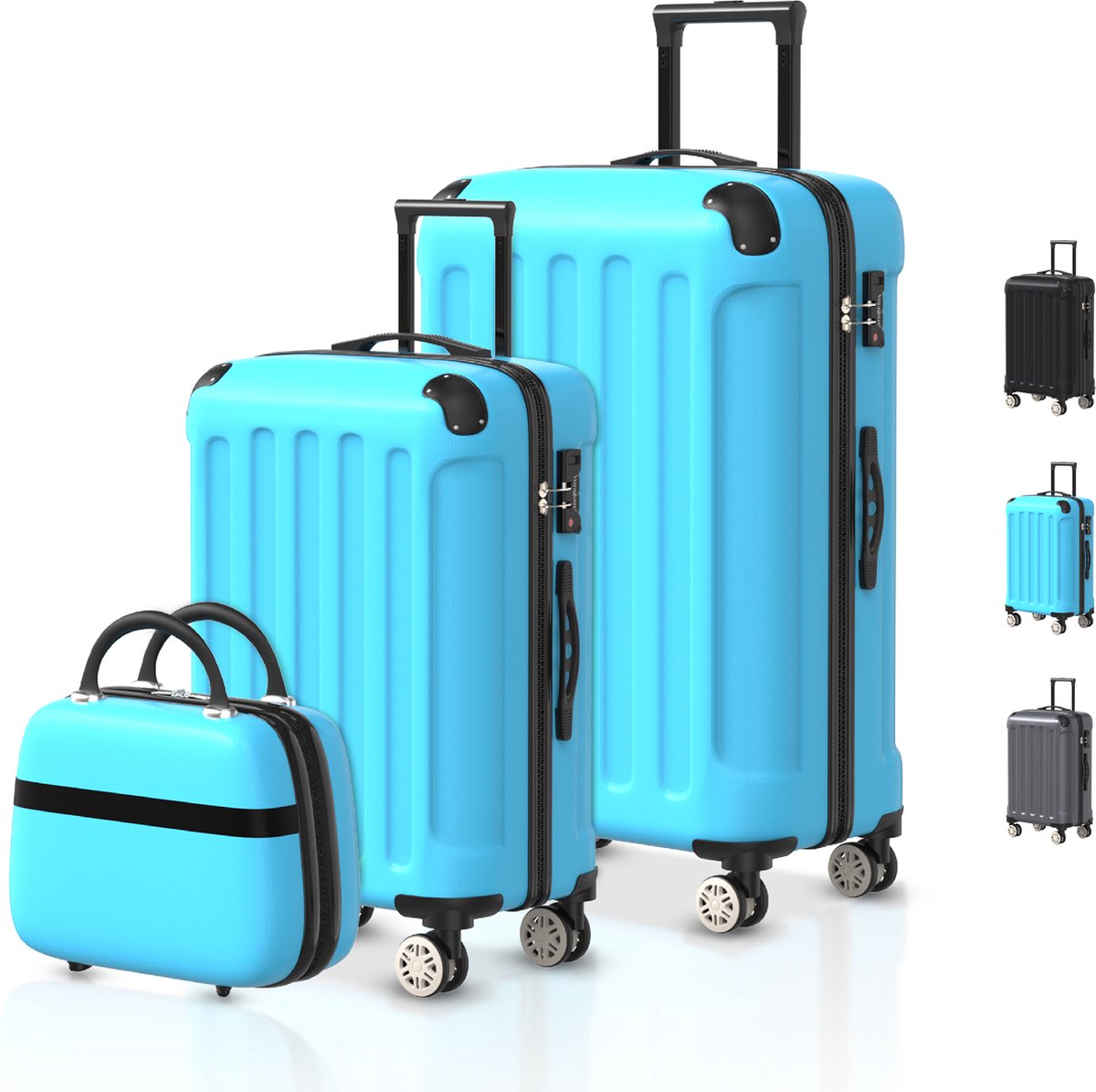 Voyagoux® Kofferset 3 delig - ABS kofferset - XS / S / M - Koffer - Lichtblauw