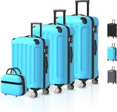 Ensemble valise 4 pièces Voyagoux® - Ensemble valise ABS - L / M / S / XS - Valise - Bleu clair