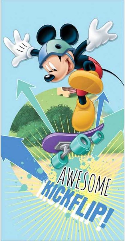 Serviette de plage Disney Mickey Mouse Skateboard - Serviette de bain Kickflip 70 x 140 cm - Microfibre