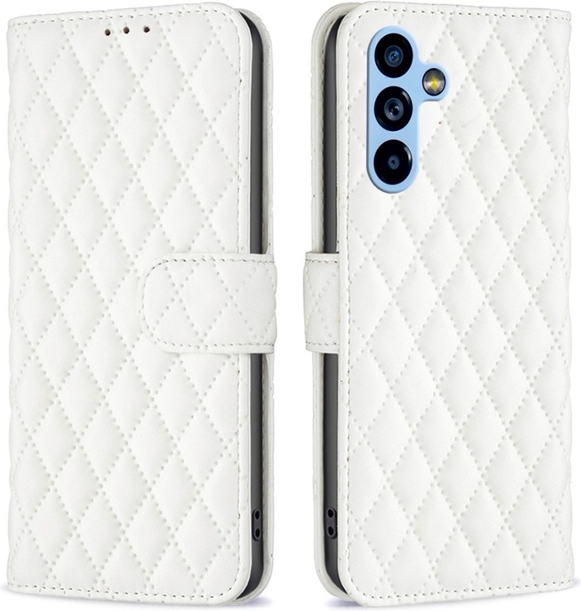BINFEN Hoesje - Geschikt voor Samsung Galaxy A54 Hoesje - BINFEN Rhombus Book Case - Wit
