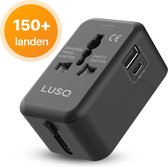 LUSQ® Universele Wereldstekker - 150+ Landen - 1 USB en 1 USB-C - Reisstekker Wereld - Zwart