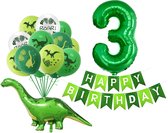 Dinosaurus Latex Ballonnen - 3 jaar - 3e verjaardag - Feestje - Groen – Cijfer 3 ballon set - Jurassic -Verjaardagsfeest Decoratie