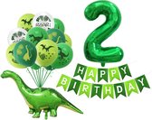 Dinosaurus Latex Ballonnen - 2 jaar - 2e verjaardag - Feestje - Groen – Cijfer 2 ballon set - Jurassic -Verjaardagsfeest Decoratie