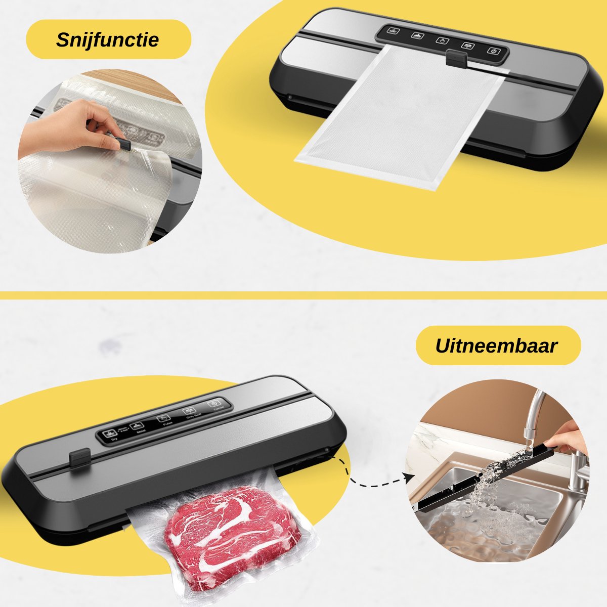 Vacuümmachine, 80 kPa, sterke zuigkracht, compact automatisch 5-in-1 voedselopslagsysteem, geschikt voor verzegelde zakken en rollen, externe luchtdichte dozen