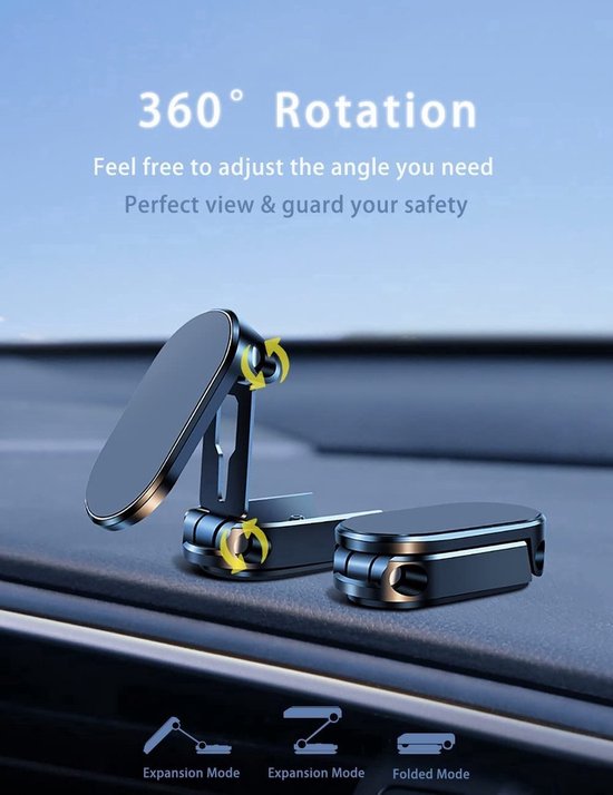 Magnetische telefoonhouder Zwart -360° draaibaar - Zwart-black - Gsm Smartphone houder- Autohouder telefoon - Off-Road en Drempel Proof - Dashboard - Magneet Telefoonhouder - verstelbaar - 2x magneet plaatje - vooruit - bureau - universeel