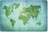 Muismat Eigen Wereldkaarten - Wereldkaart perkament blauw groen muismat rubber - 60x40 cm - Muismat met foto