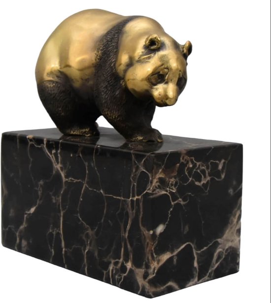 Bronzen panda - Bronzen beeldje - Dierenrijk - 14,2 cm hoog