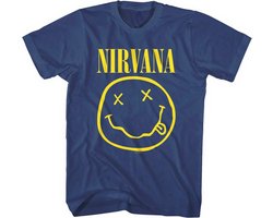 Nirvana - Yellow Happy Face Heren T-shirt - M - Blauw