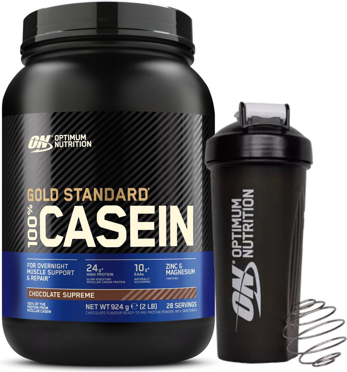 Optimum Nutrition 100% Casein Time Release Protein Bundel - Chocolade Caseine Proteine Poeder + ON Shakebeker - 28 servings (924 gram)