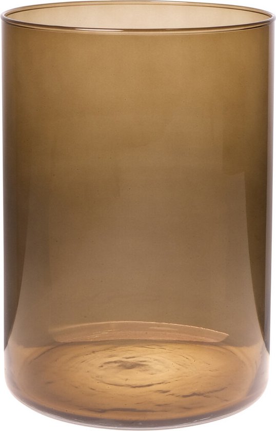 Bloemenvaas Neville - lichtbruin transparant - glas - D18 x H25 cm - Cilinder vorm