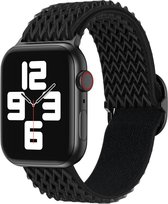 Nylon bandje - geschikt voor Apple Watch Series 1/2/3/4/5/6/7/8/9/SE/SE 2 met case size 38 mm / 40 mm / 41 mm - zwart