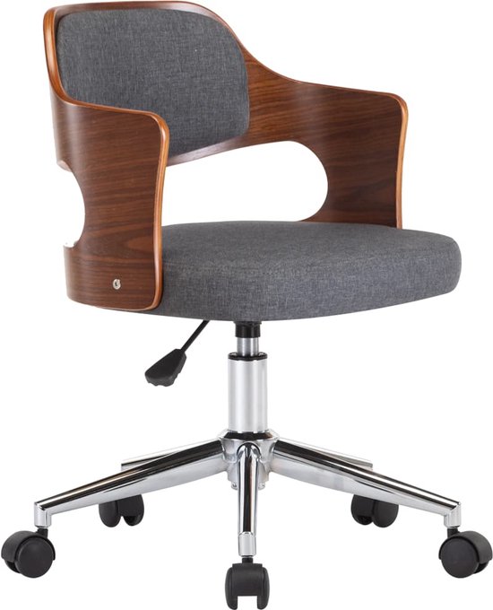 vidaXL-Kantoorstoel-draaibaar-gebogen-hout-en-stof-grijs