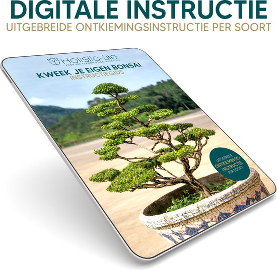 Tablet met digitale instructies voor het kweken van een bonsai boom.