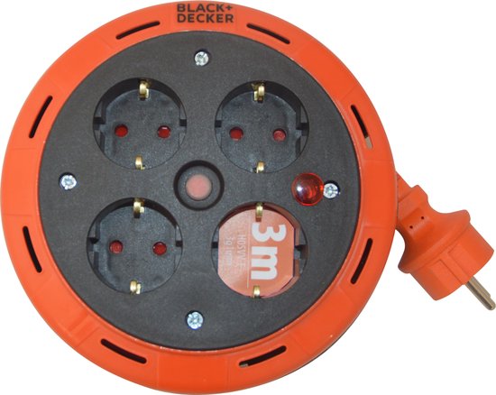 Black+Decker Kabelhaspel met 4 stopcontacten - Lengte snoer 3 meter - IP20