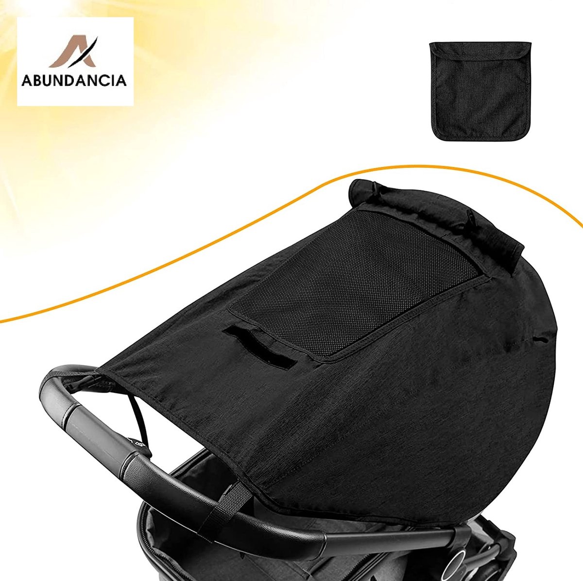 Abundancia® - Kinderwagen Zonnescherm - Wandelwagen/ Buggy - Zonnedoek - Spatwaterdicht - Ademend - UV-doek - Inclusief opbergtasje - Universeel - Zwart — afbeelding 7