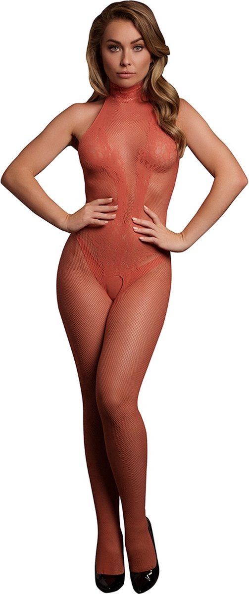 Goedkoopste Fishnet and Lace Bodystocking - One Size - Sunset Glow
