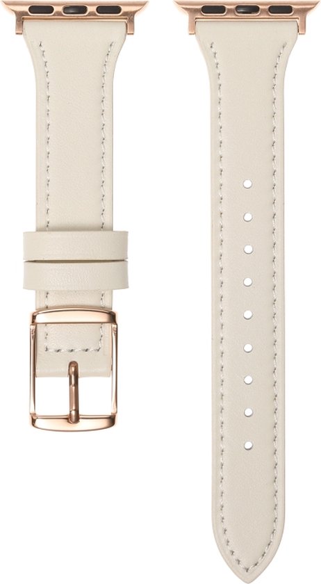 Leren bandje - geschikt voor Apple Watch 1/2/3/4/5/6/7/8/9/10/11/ SE (1,2,3) met maat 38 mm / 40 mm / 41 mm en 42 mm (Watch 10/11) - ivoorkleurig