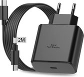 45W Snellader met USB C naar USB C Kabel - 2 Meter Lang - Nylon Gevlochten - Snel Lader Blokje Adapter Kabels