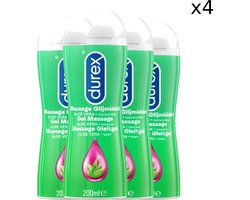 Durex Massage Olie en Glijmiddel 2-in-1 - Aloë Vera - 200ml x4