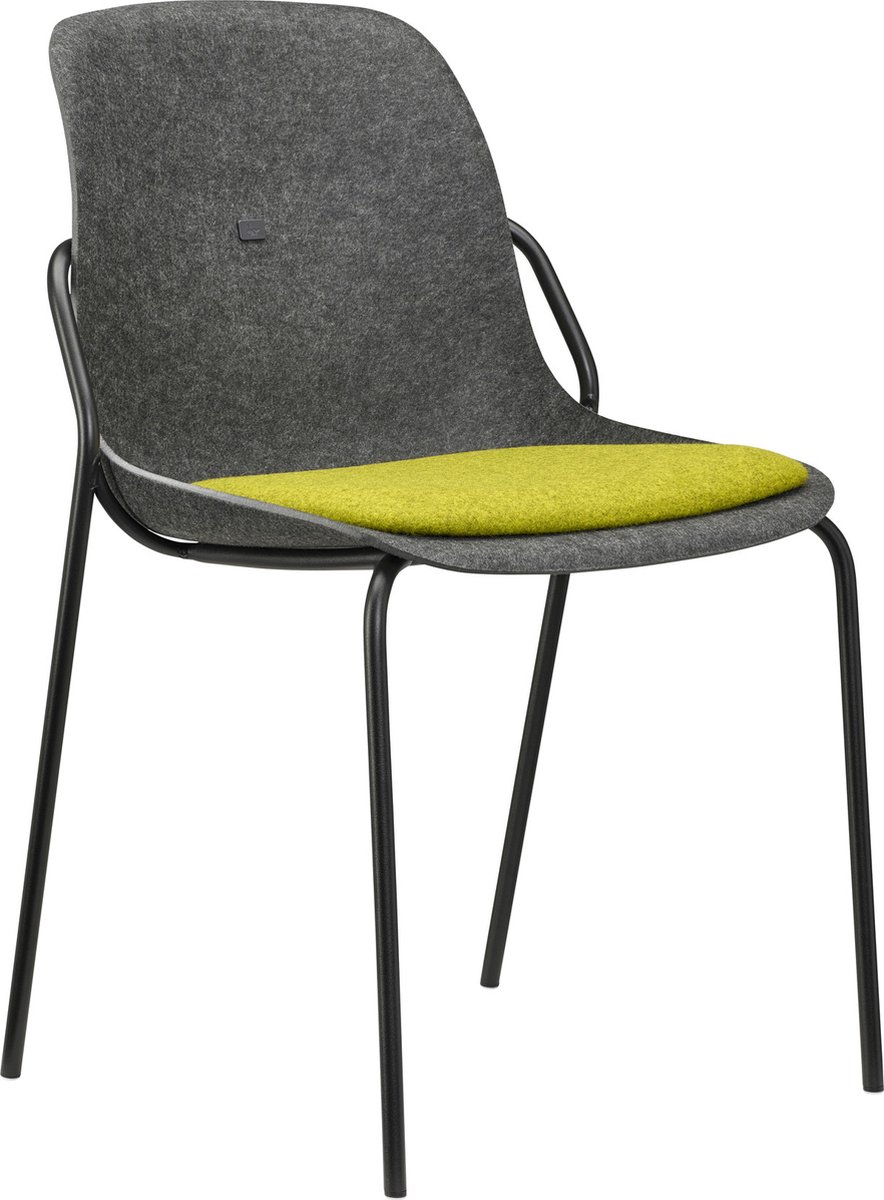 Felt Fine - PET Stoel Antraciet - Zwart Frame - 100% recycle plastic en staal - Zitting Groen (Fair Furniture Group – Nederlands Familiebedrijf)