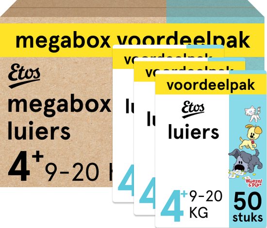 Etos Woezel & Pip Luiers Maxi Plus Maat 4+ - 9-20 kg - Maandbox - 150 stuks - Etos