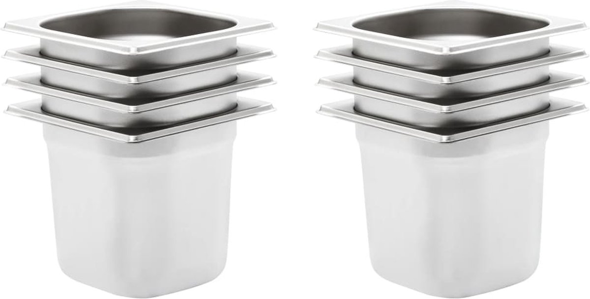vidaXL - Gastronormbakken - 8 - st - GN - 1/6 - 150 - mm - roestvrij - staal