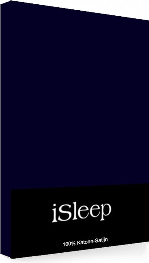 iSleep Satijn-Katoen Hoeslaken - Hoge Hoek - Tweepersoons - 140x200+40 cm - Donker Blauw