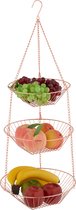Relaxdays hangende fruitmand - 3 lagen - metalen fruitschaal - etagère koper - draadmand