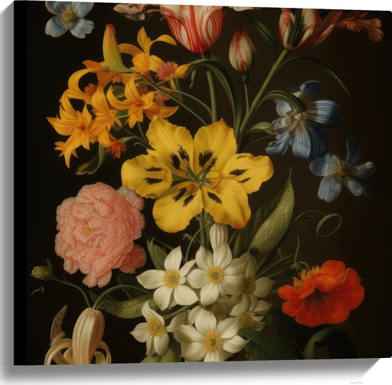 Canvas - Boom van Verschillende Soorten en Kleuren Bloemen - 60x60 cm Foto op Canvas Schilderij (Wanddecoratie op Canvas)