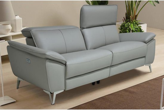 Canapé relax électrique 3 places en cuir et simili cuir SPARTE - Taupe L  204 cm x H 72... | bol