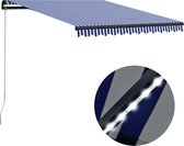 vidaXL - Luifel - handmatig - uittrekbaar - met - LED - 350x250 - cm - blauw - en - wit