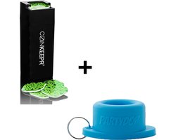 Coinkeepr + Partydop Universele Flessendop - Festival dop - Munthouder - Met sleutelhanger - Combi deal - Festival accessoires - blauw