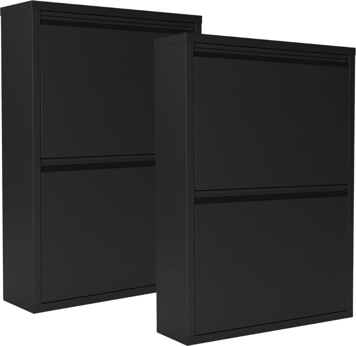 2x Metalen Schoenenkast Bodi – 2 Vakken – Zwart – Voor 8 Paar Schoenen