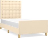 vidaXL - Bedframe - met - hoofdeinde - stof - crèmekleurig - 90x200 - cm