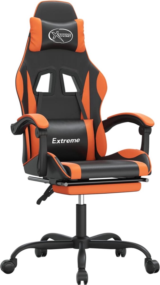 vidaXL Gamestoel - draaibaar - met - voetensteun - kunstleer - zwart - en - oranje zwart en oranje