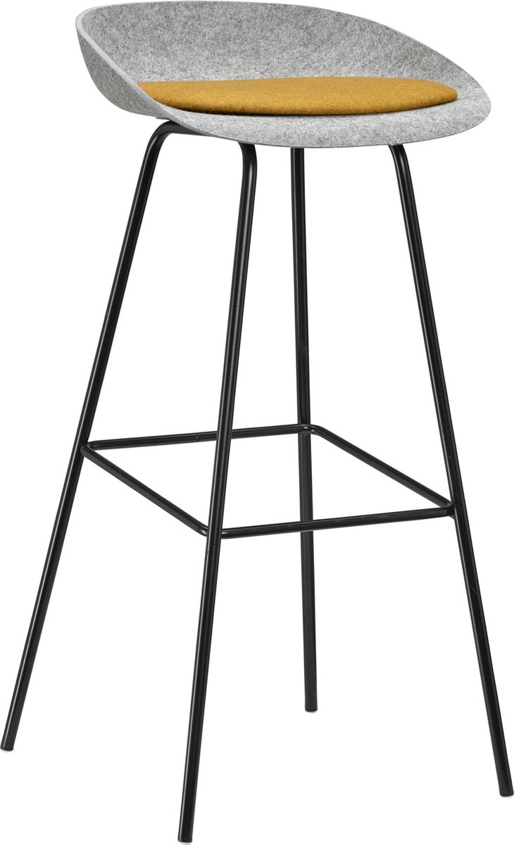 Felt High - PET Stoel Lichtgrijs - Zwart Frame - 100% recycle plastic en staal - Zitting Geel | Oranje (Fair Furniture Group – Nederlands Familiebedrijf)